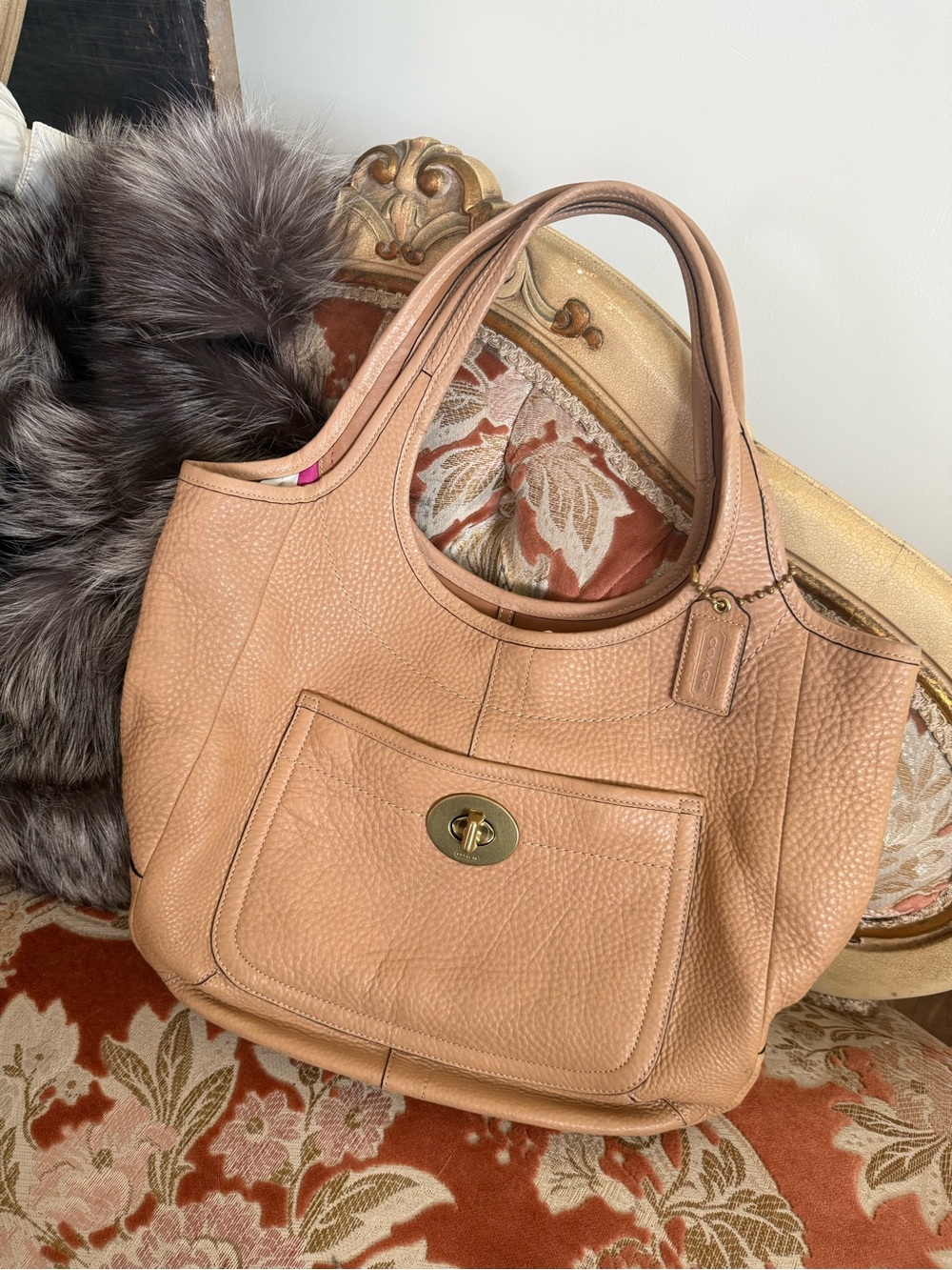Coach Ergo Legacy XL Tote Camel Tan HTF 2007 Stripe Lining Hang Tag